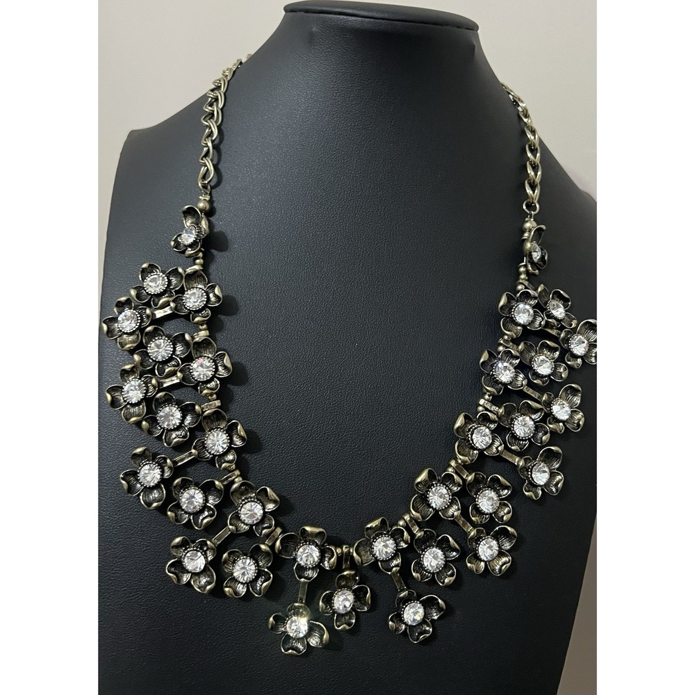 Joan Rivers Glamorous Gold & Black Flower Crystal Dogwood Bib Statement Necklace